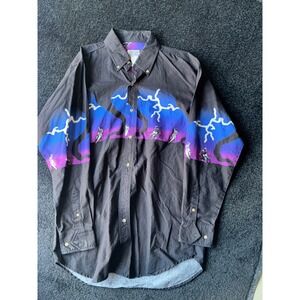 Express Rider Mens Western Graphic Shirt Black Lightning Cowboy Horseback M